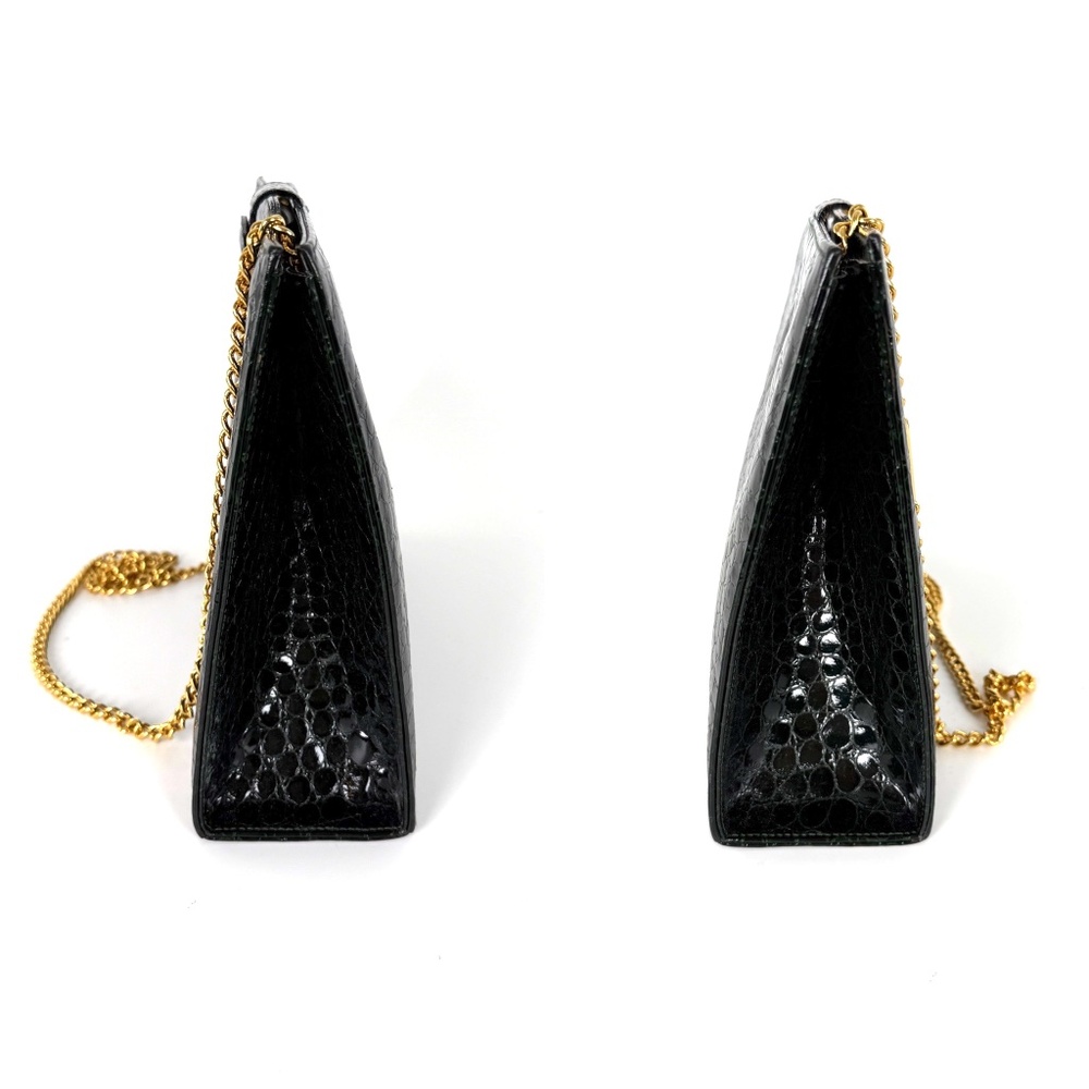 Vintage Salvatore Ferragamo Dark Green Croc Embossed Crossbody Clutch Chain Bag - Picture 8 of 15
